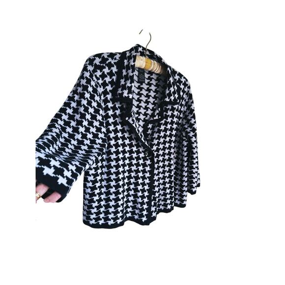 Josephine Chaus Button Houndstooth Knit Cardigan Blazer Sweater XL Heritage - Picture 5 of 8